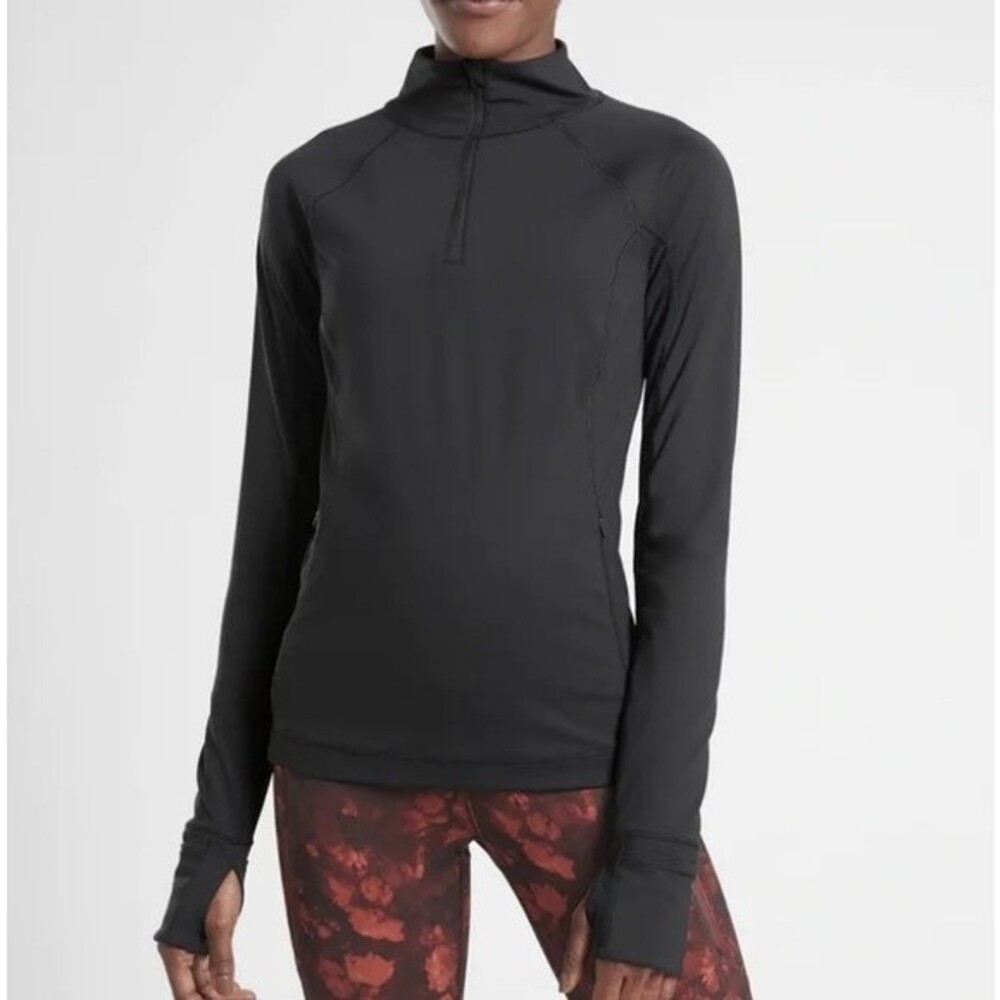 Athleta Black Raninier Long Sleeve Half Zip Athletic Sport Shirt S